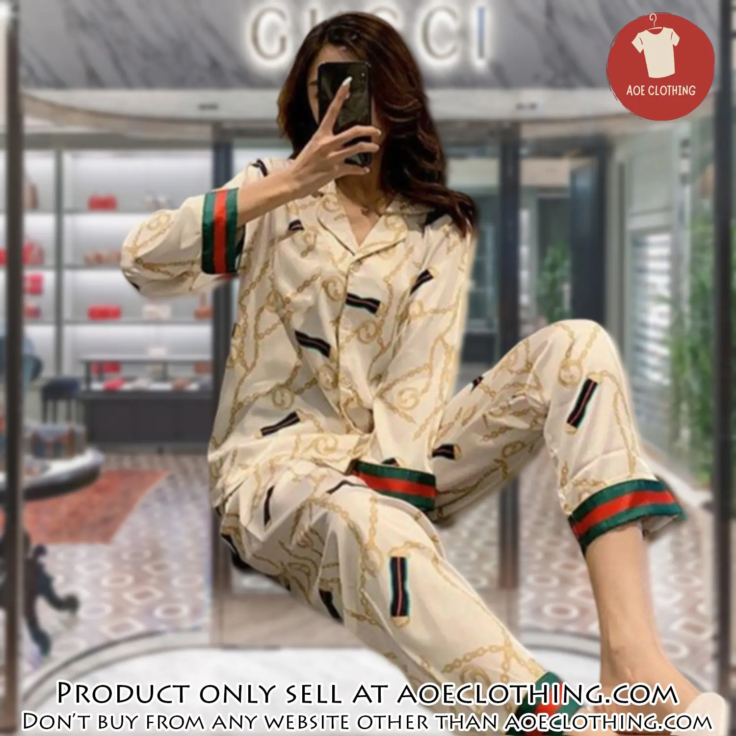 Trending luxury fashion gucci satin pajama set pjs1047 aoe2600835
